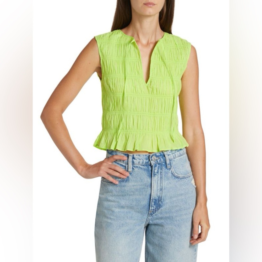 Frame Sleeveless Shirred Sleeveless Cotton Bright Lime Cropped Top EUC Size S